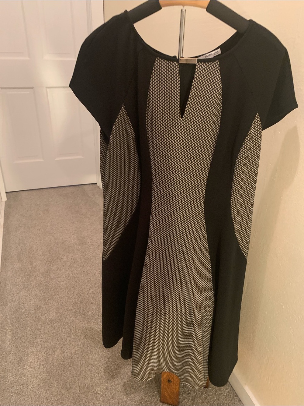 Textured Black and beige Fit-and-Flare Dress by Studio One
